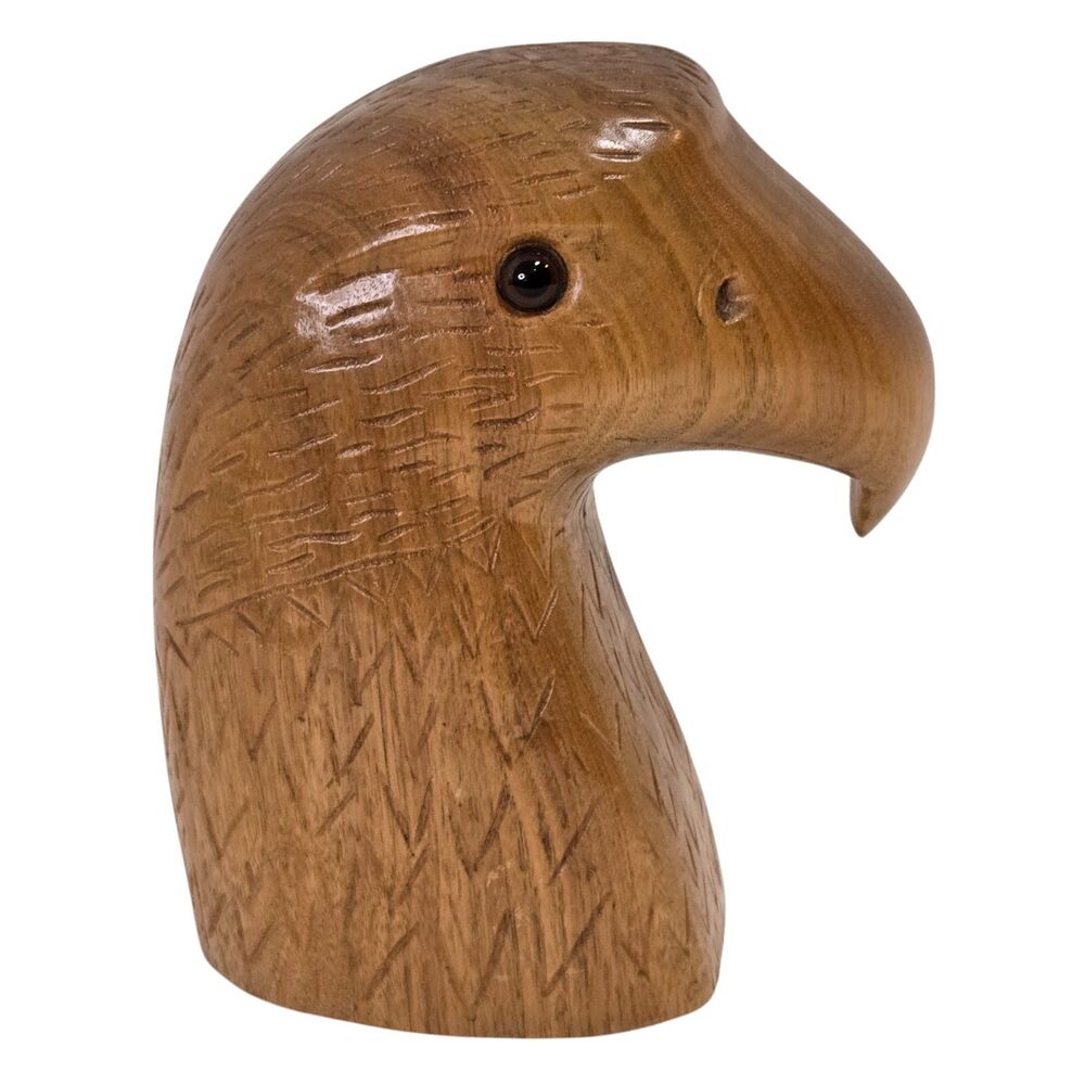 Vintage carved wood Eagle Bird Head Sculpture Hand crafted Bookend‎ 8" Tall